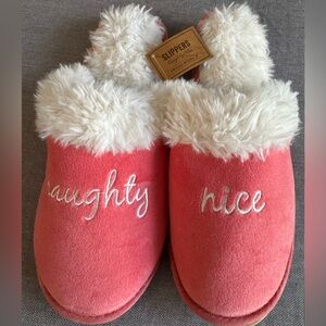 Pink 'naughty nice' Plush Women’s Slippers - size S/M